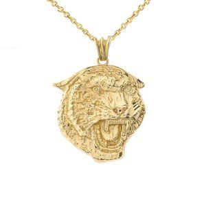 Solid 10k Gold Bold Jaguuar Pendant Necklace - Yellow, Rose, or White